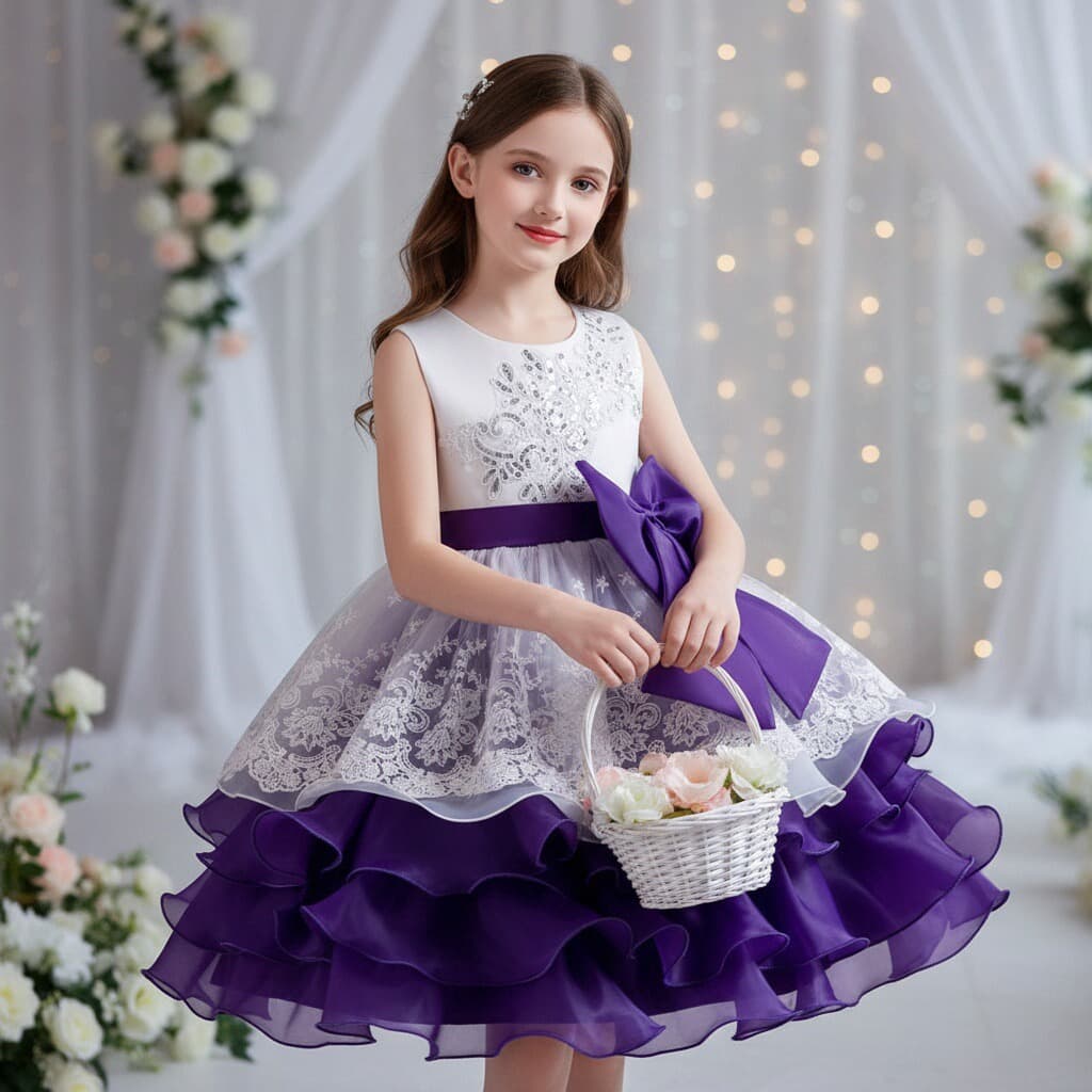 Girls Lace Dress Children's Clothing Butterfly Knot Multi-layered Tulle Princess Skirt Sweet Style Birthday Party Dress