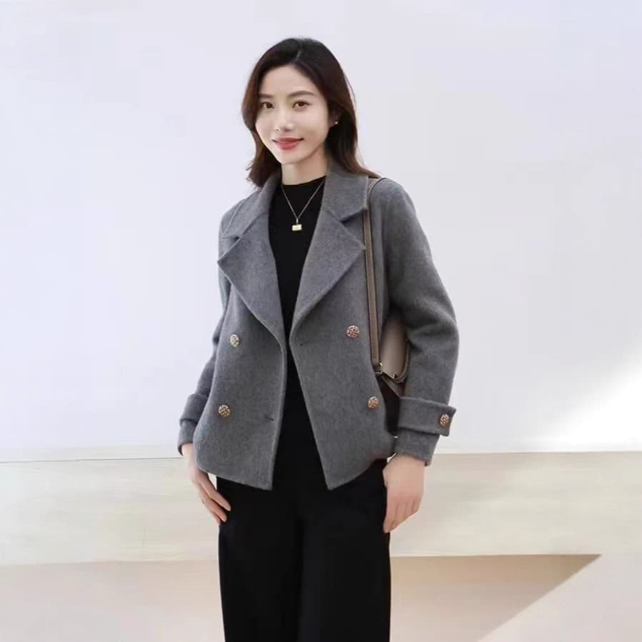Spring and Autumn 2024 New High-End Double-Sided Wool Fashionable All-Match Jacket Top Dress Collar Women's Clothing
