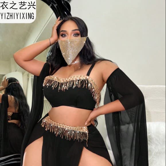 Cross-Border European and American Plus-Size Lingerie, Sexy Tassel Western-Style Mask, Mesh See-Through Sexy Uniform Set