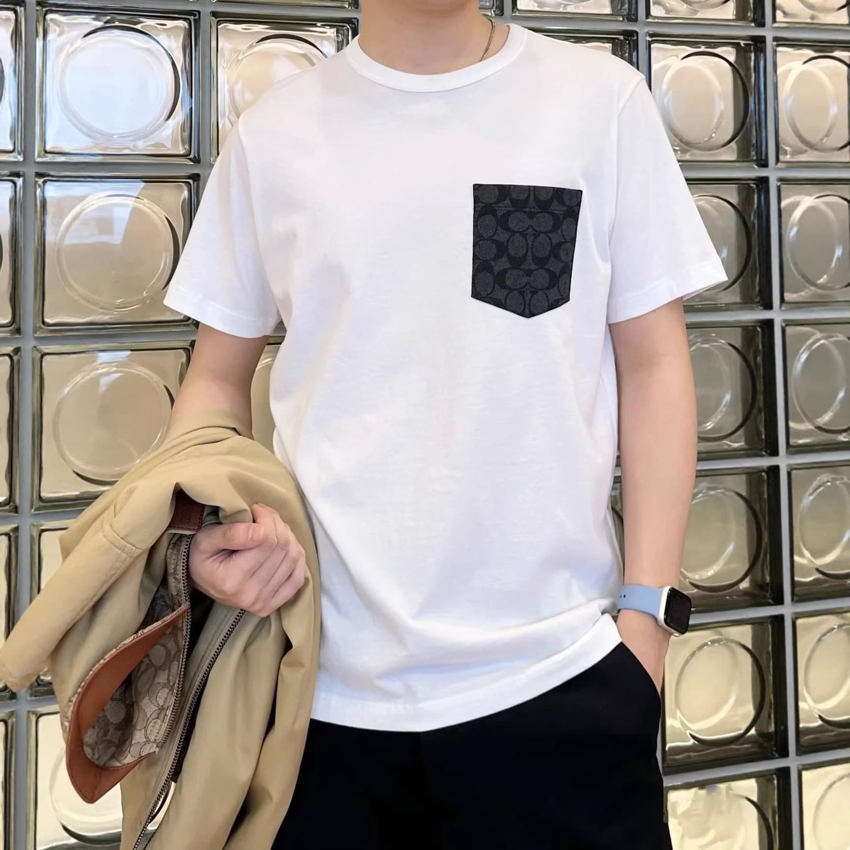 Koujia Short-Sleeve Men's 2026 Spring/Summer New Full-Print Pocket T-Shirt Casual Round-Neck Same Style Half-Sleeve European and American Style Top