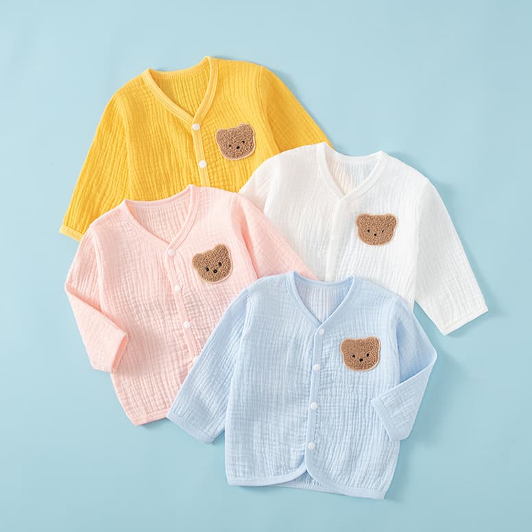 Baby Summer Thin Cotton Long-Sleeve Gauze Cardigan Sleepwear for Boys and Girls, Air Conditioning Wear