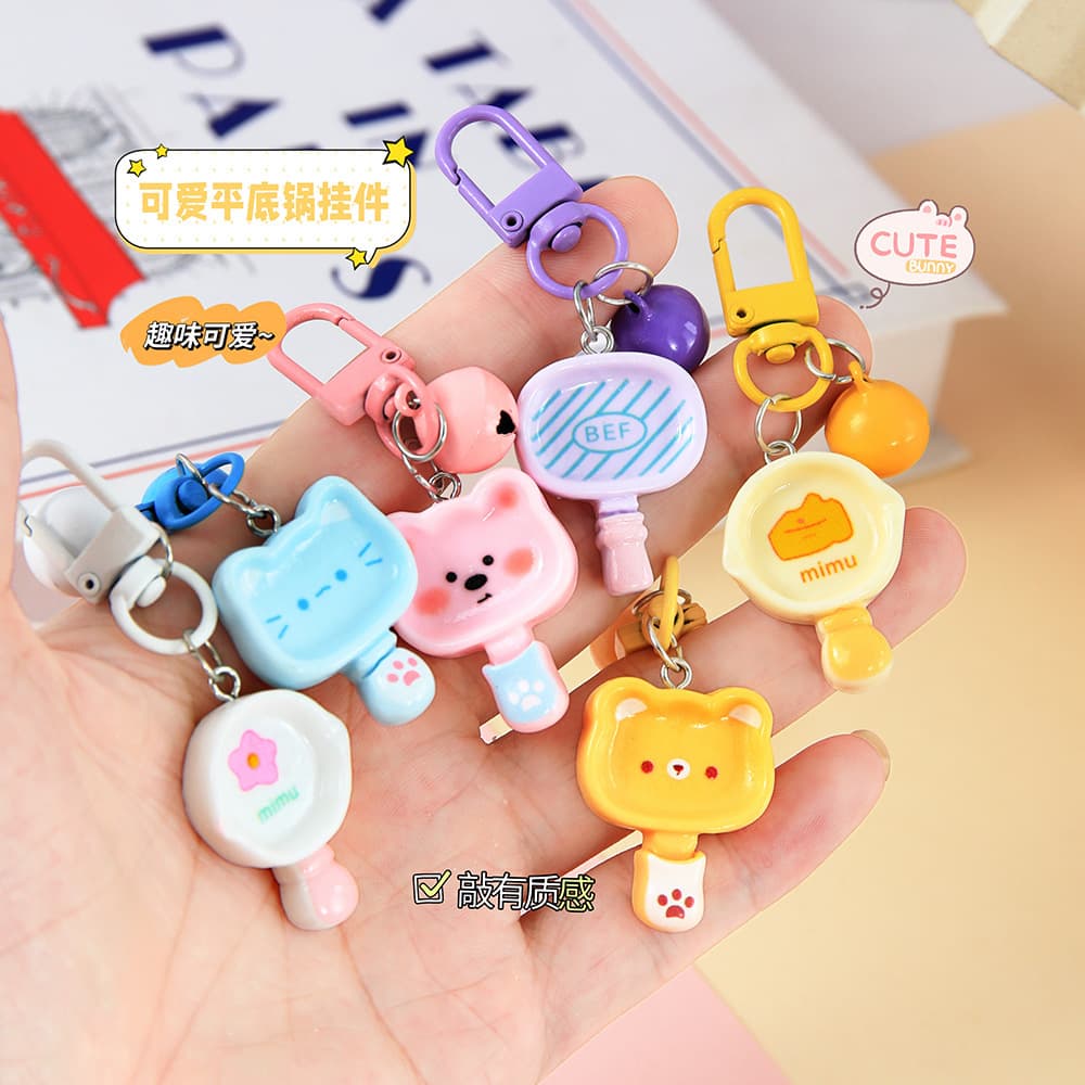Cartoon Pan Keychain Cute Soft Bear Kitten Milk Pot Hair Accessories Fun Simulation Kitchenware Keychain
