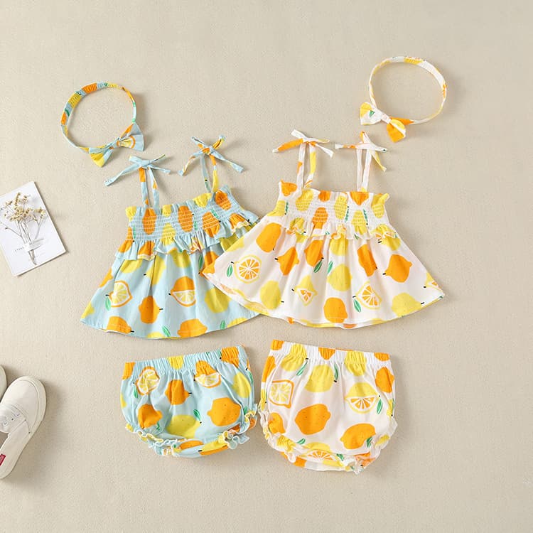 Foshan Children Baby Dress 2019 Summer New Lemon Girls Halter Dress Set Girls Skirt