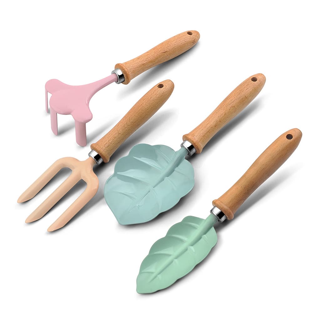 New Children's Garden Planting Tool Set - Digging Shovel, Tilling Rake, Three-Pronged Fork, Leaf and Petal Cartoon