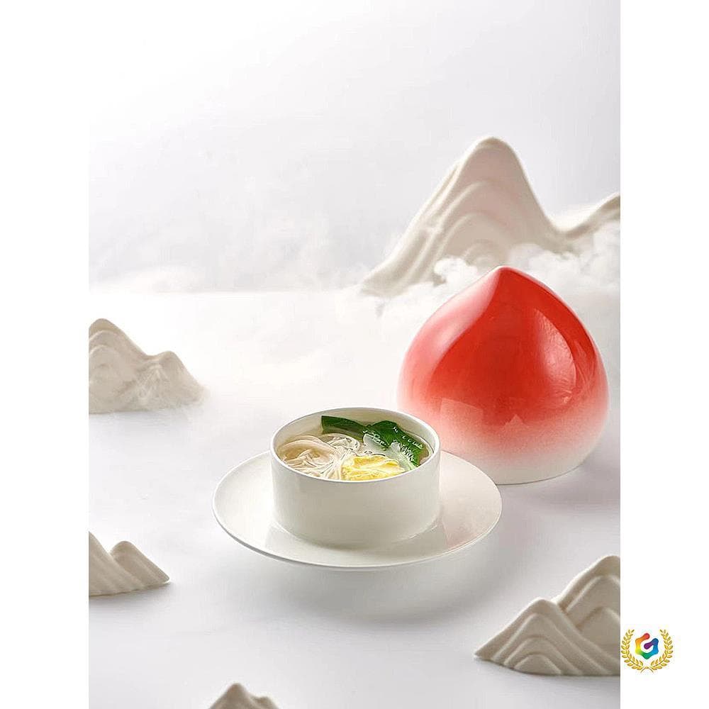 Jiangchu Tableware Longevity Peach, Chinese Birthday Banquet Bone China, Heart-Shaped Club, Artistic Cold Dish, Longevity Noodle Tableware