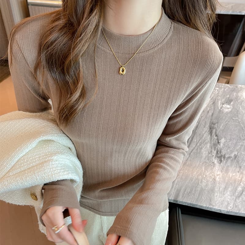 Autumn/winter brushed coconut fleece small stand collar regular shoulder inner wear base shirt women's German fleece can be worn as outerwear high-end top T-shirt