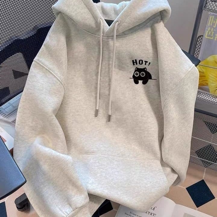 Korean Style Loose Fun Cartoon Hooded Sweatshirt for Men and Women, Autumn/Winter Ins Fashion Versatile Fleece-Lined Jacket 12