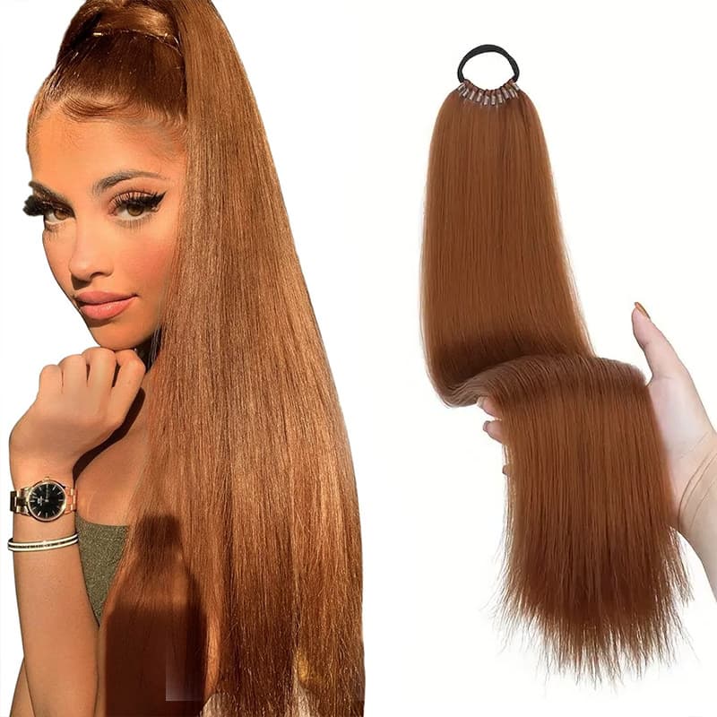 Cross-border Hot Selling Women's Ponytail 24 Inch Long Straight Hair Elastic Band Ponytail Extension New Fashion Braid Hair