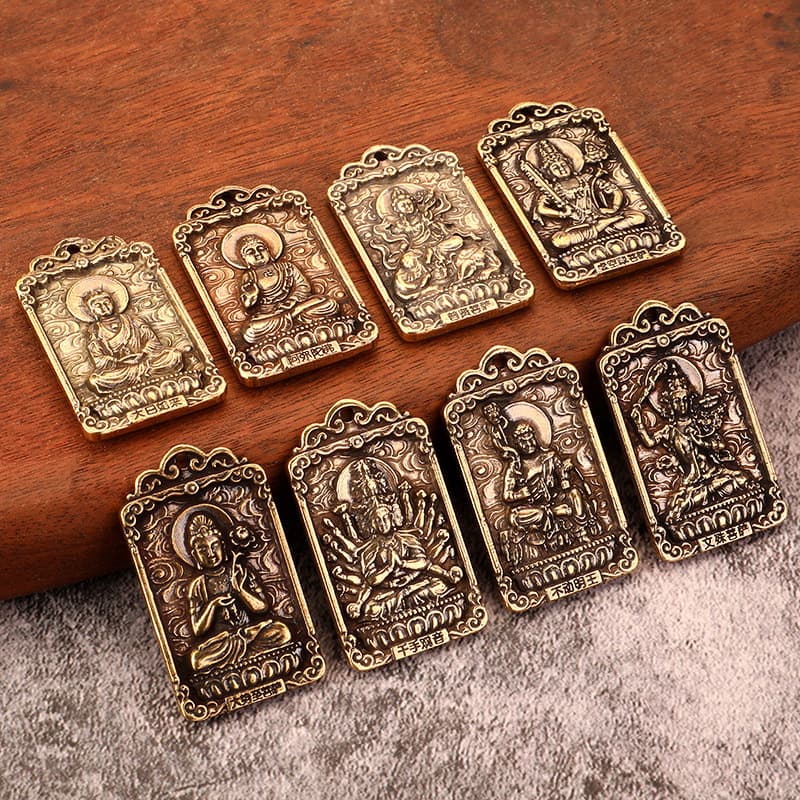 Twelve zodiac natal Buddha new eight patron saints pendant vintage brass solid square men's copper pendant