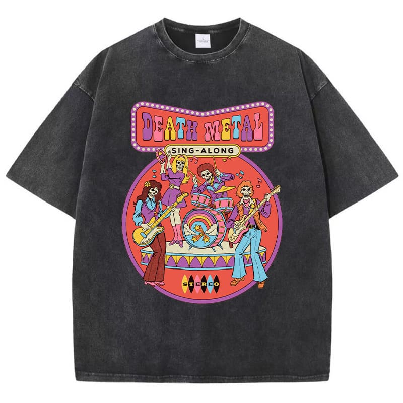 Death Metal Print Women's Washed T-Shirt Breathable Casual Tee Summer Cool Short Sleeve Soft Loose T-Shirt