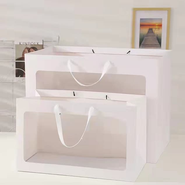Transparent Window Paper Bag, Gift Bag for Valentine's Day, Souvenir Packaging, Handbag with Clear Window