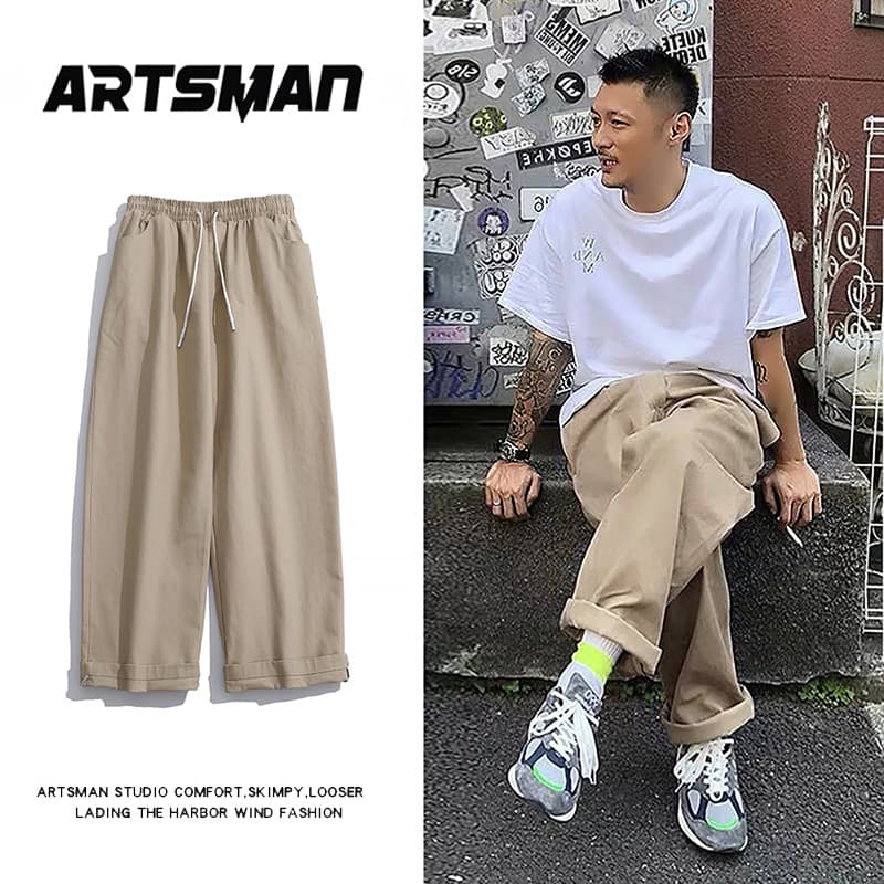 Men's Straight-Leg Loose-Fit Autumn Casual Trousers Japanese Vintage Wide-Leg American Style Trendy Spring Casual Pants