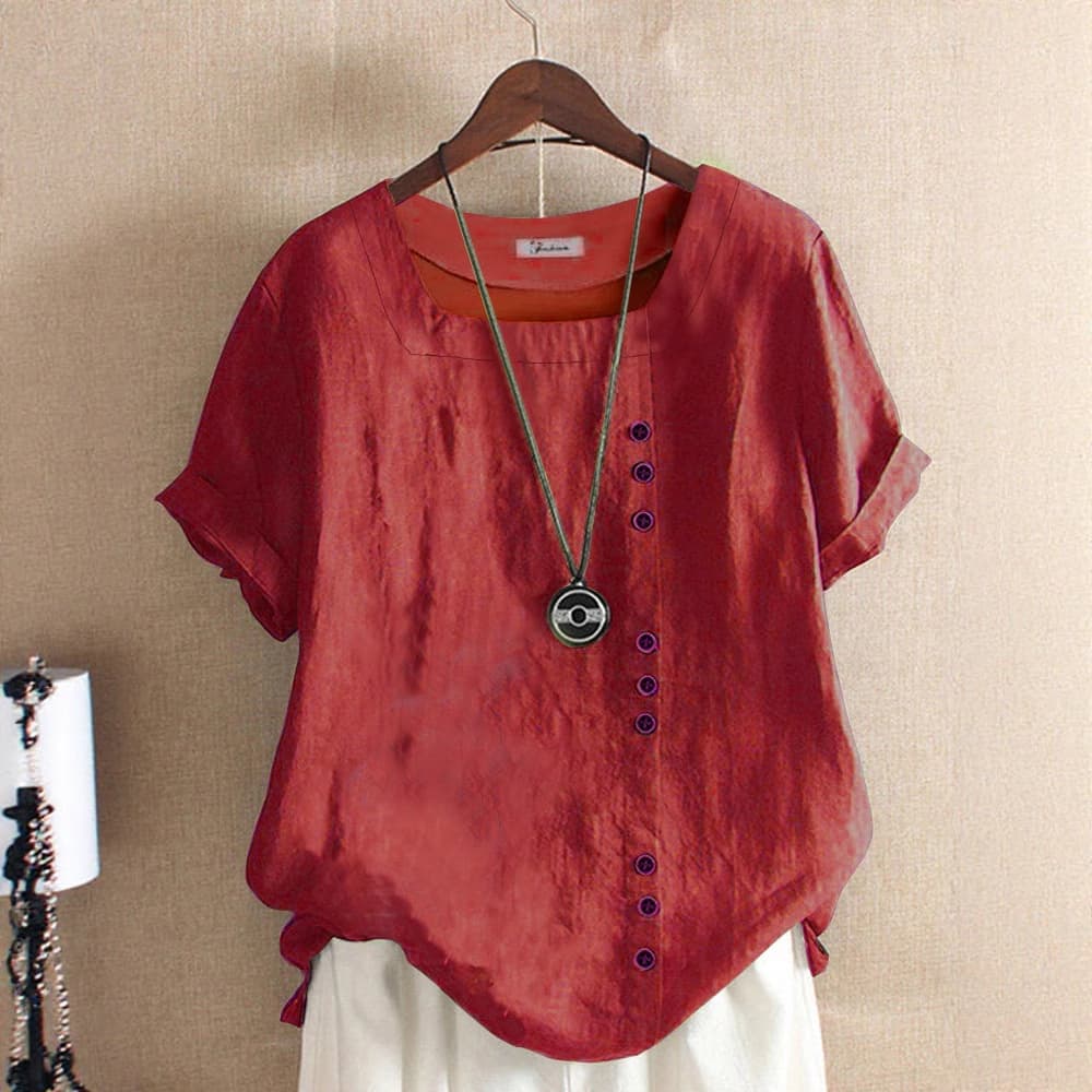 Cross-border Women's Linen Cotton Top Plus Size Casual Loose Linen Cotton T-Shirt Women's Plus Size Clothing AMZ Summer