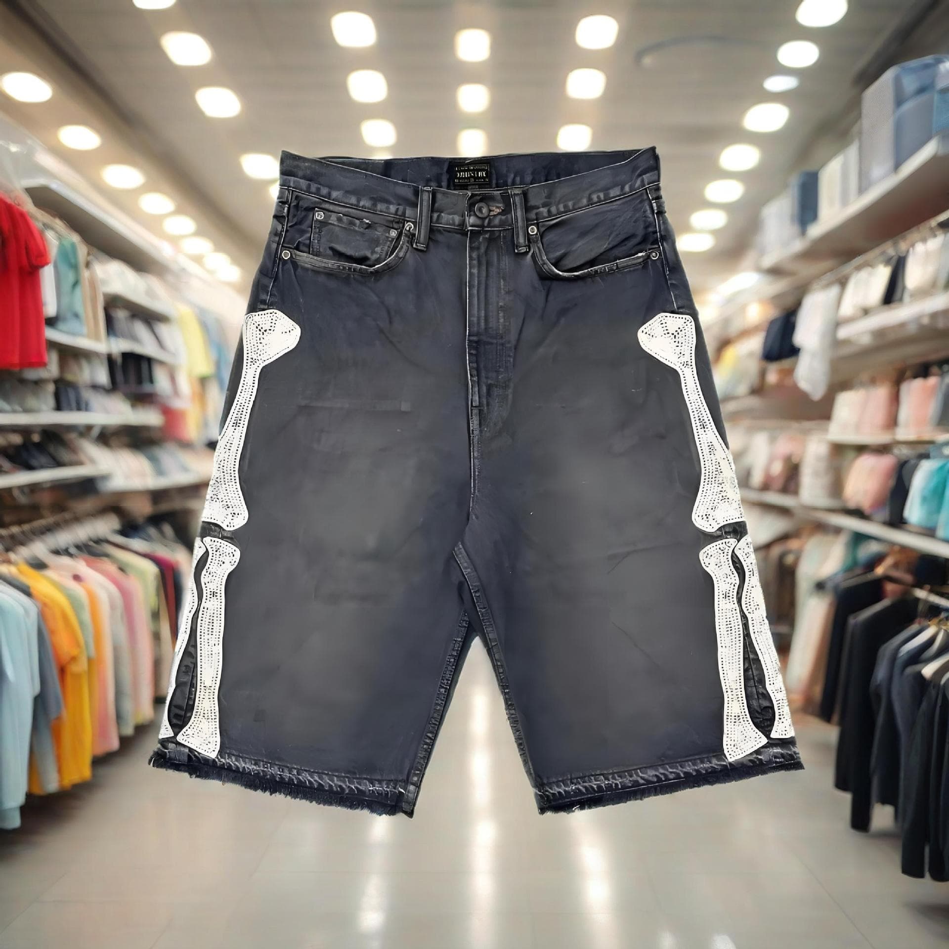 Cross-border wholesale vintage embroidered letter jeans for men Y2K casual embroidered bone denim shorts