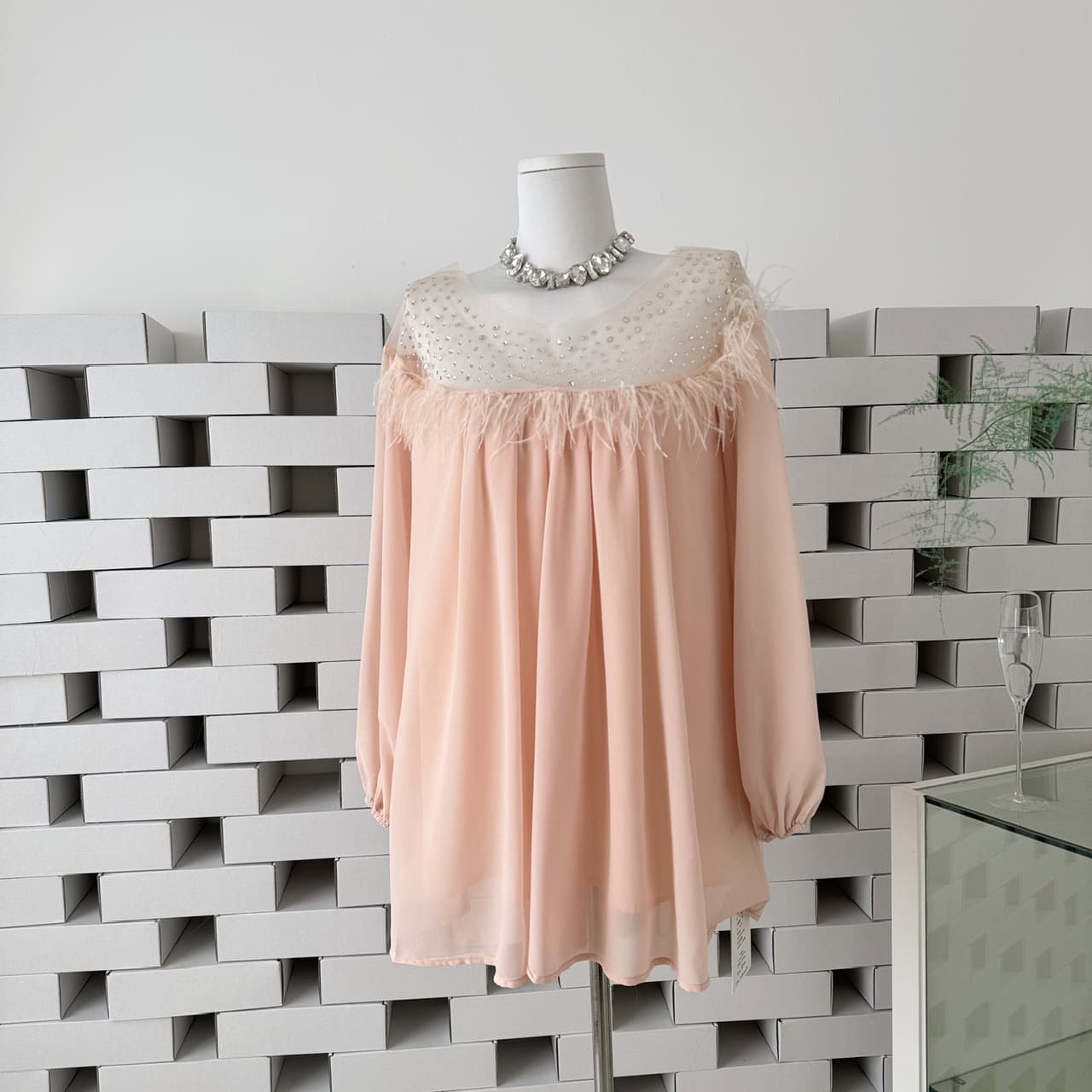 Shiny Mesh Rhinestone Stitching Soft Chiffon Dress Loose Base Top