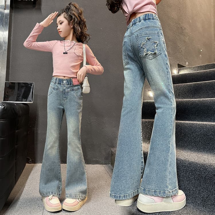 Girls Pants Autumn Thin Style 2025 New Children Fall Bell-Bottom Pants Fashionable Big Girl Jeans Wholesale