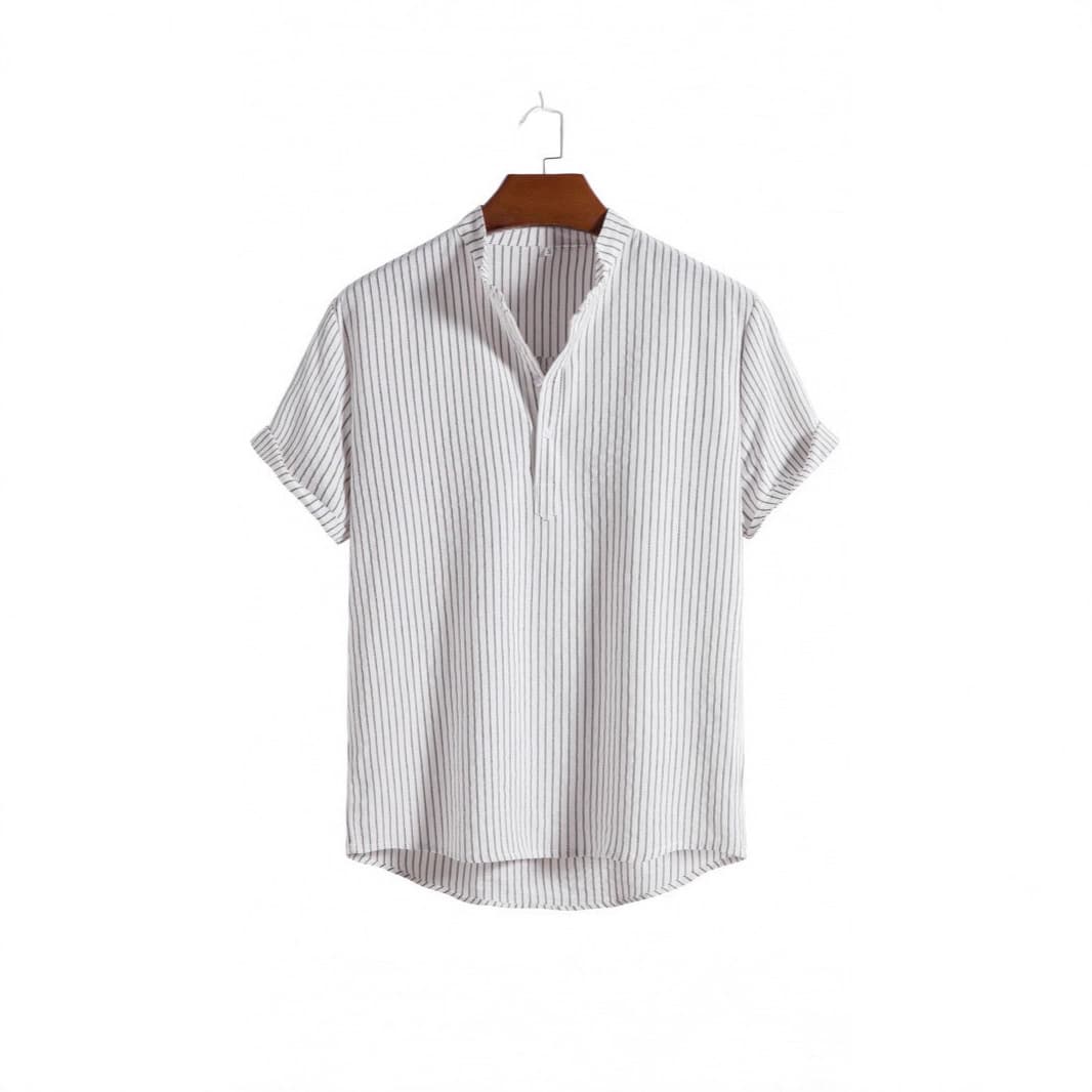 2025 Amazon Summer Men's Shirts Big Size Cotton Linen Stand Collar Short Sleeve Shirt Export Men's Shirt