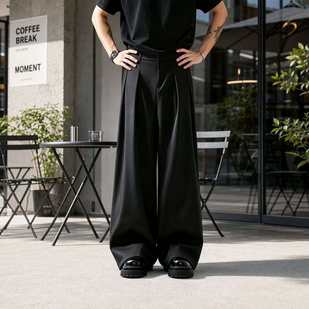 Chaolunbu Trendy Loose Pants Men's Summer American Drape Wide-Leg Dress Pants High Street Versatile Edgy Pleated Trousers