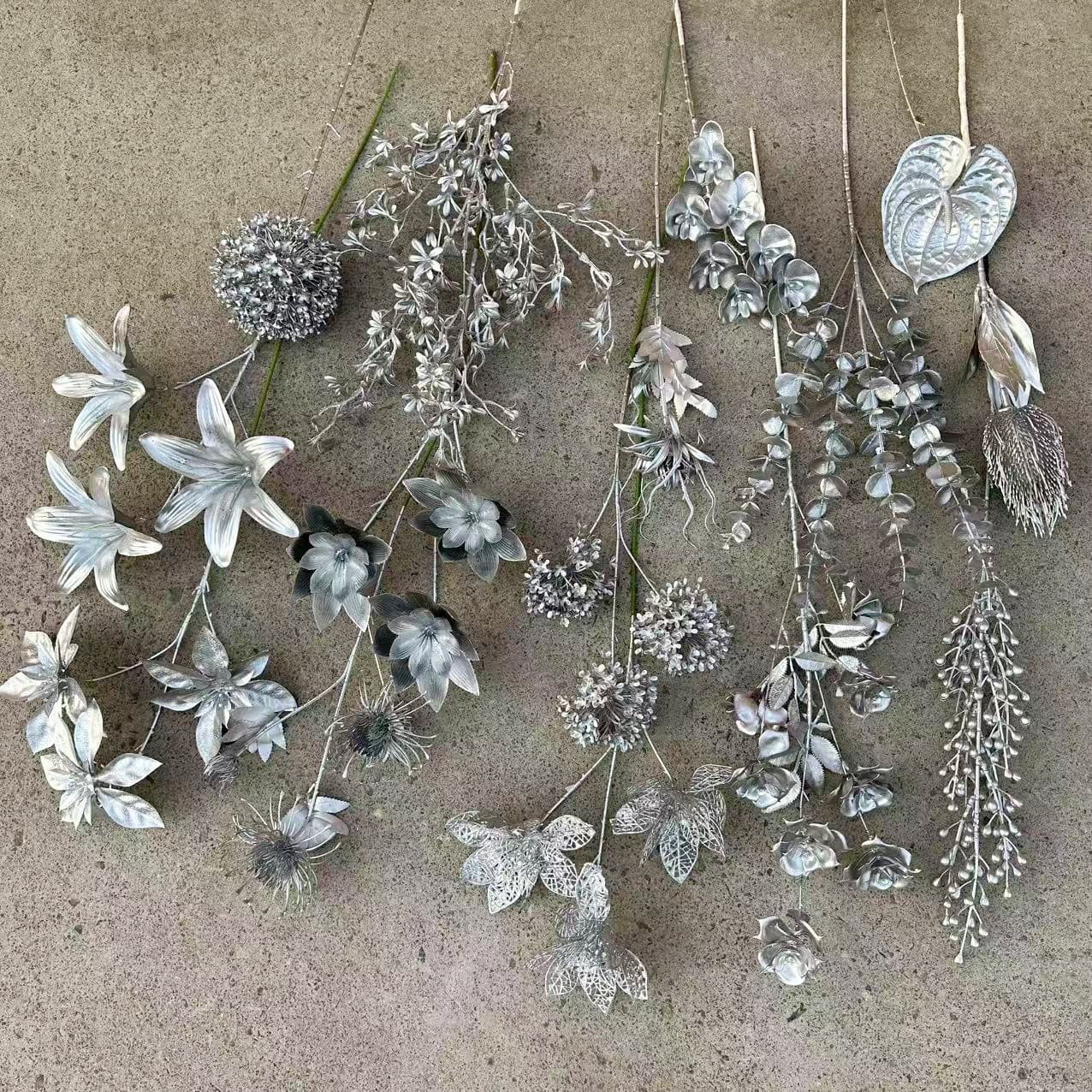 Wedding Simulation Silver Christmas Flowers Home Decoration Layout Wedding Hall Road Guide Flower Arrangement Ornaments Shooting Props