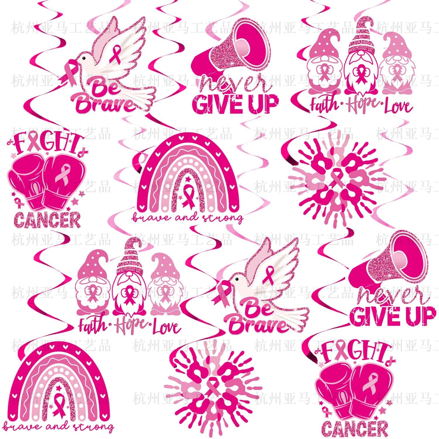 Breast Cancer Awareness Month Spiral Pendant PVC Charm Love Breast Day Party Supplies Hanging Kit Card Hanger