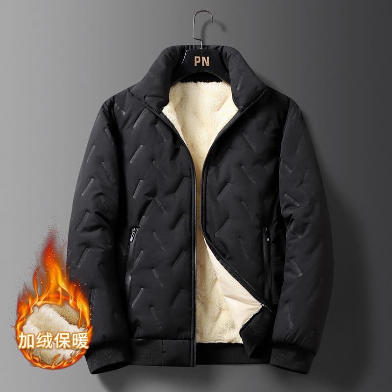 Winter Warm Fleece-Lined Cotton Jacket for Men, Thickened and Padded Loose Fit Top, Plus Size Men's Cotton Coat, Business Casual Style