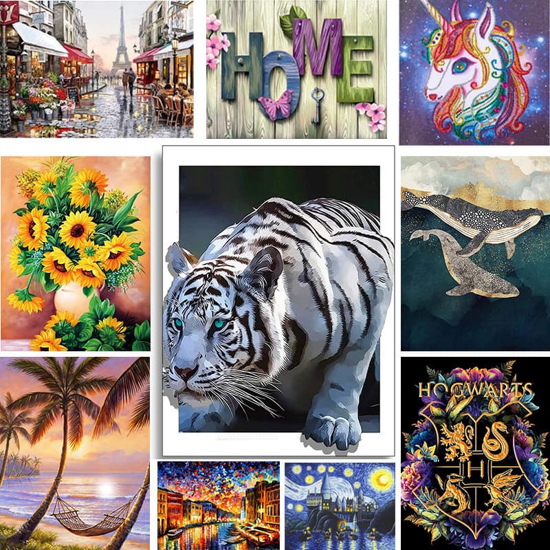 5D Full Drill DIY Animal Landscape Painting Cube Round Technique Decorative Artwork Home Decor