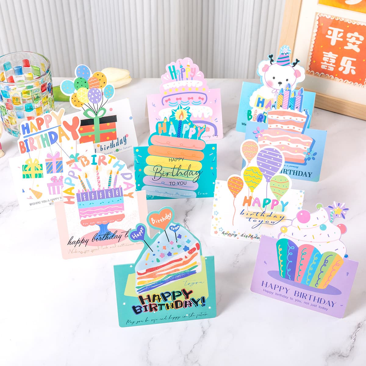 Cross-Border 3D Birthday Greeting Card Foldable Message Card Children's Blessing Card Bakery Flower Shop Decoration Postcard Small Card