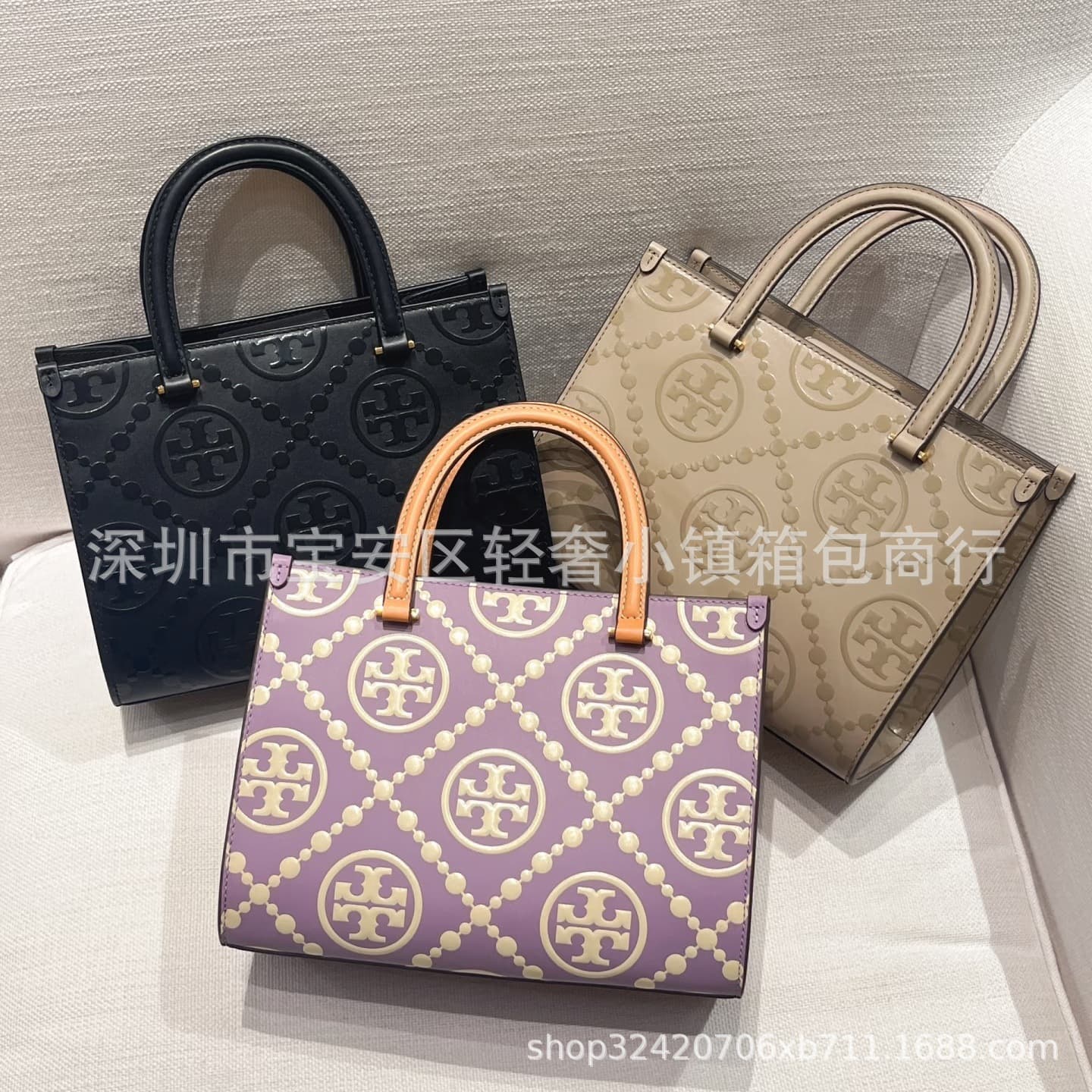 Foreign Trade Wholesale Tb Genuine Leather Embossed Tote Bag Trendy Fashion Large Capacity Shopping Bag Mommy Bag Handbag for Women