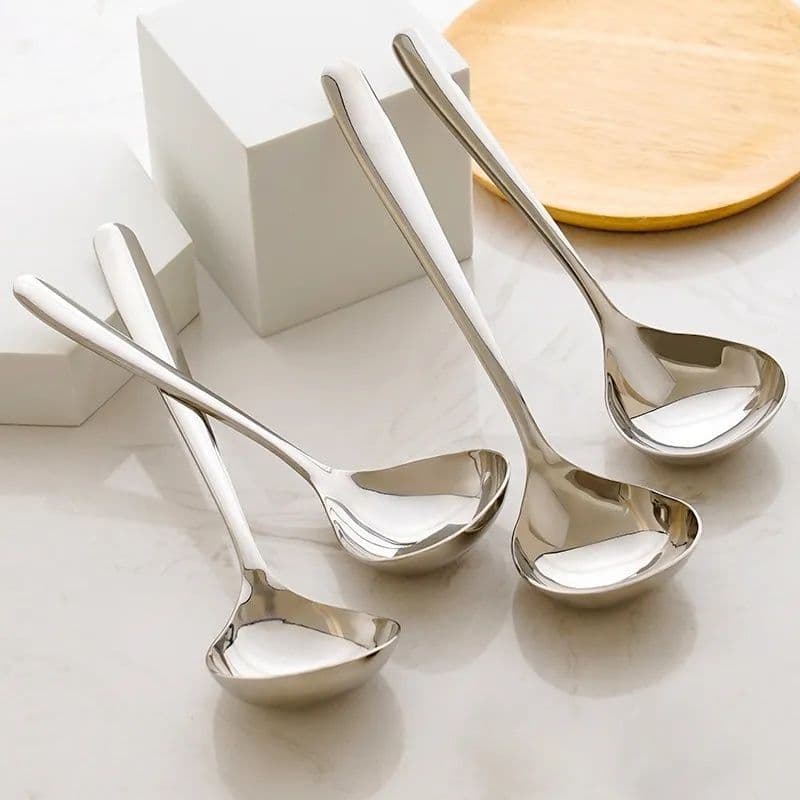Factory Direct Sales Large Spoon Internet Celebrity Household Eating Round Head Long Handle Large Spoon Stainless Steel Large Head Spoon