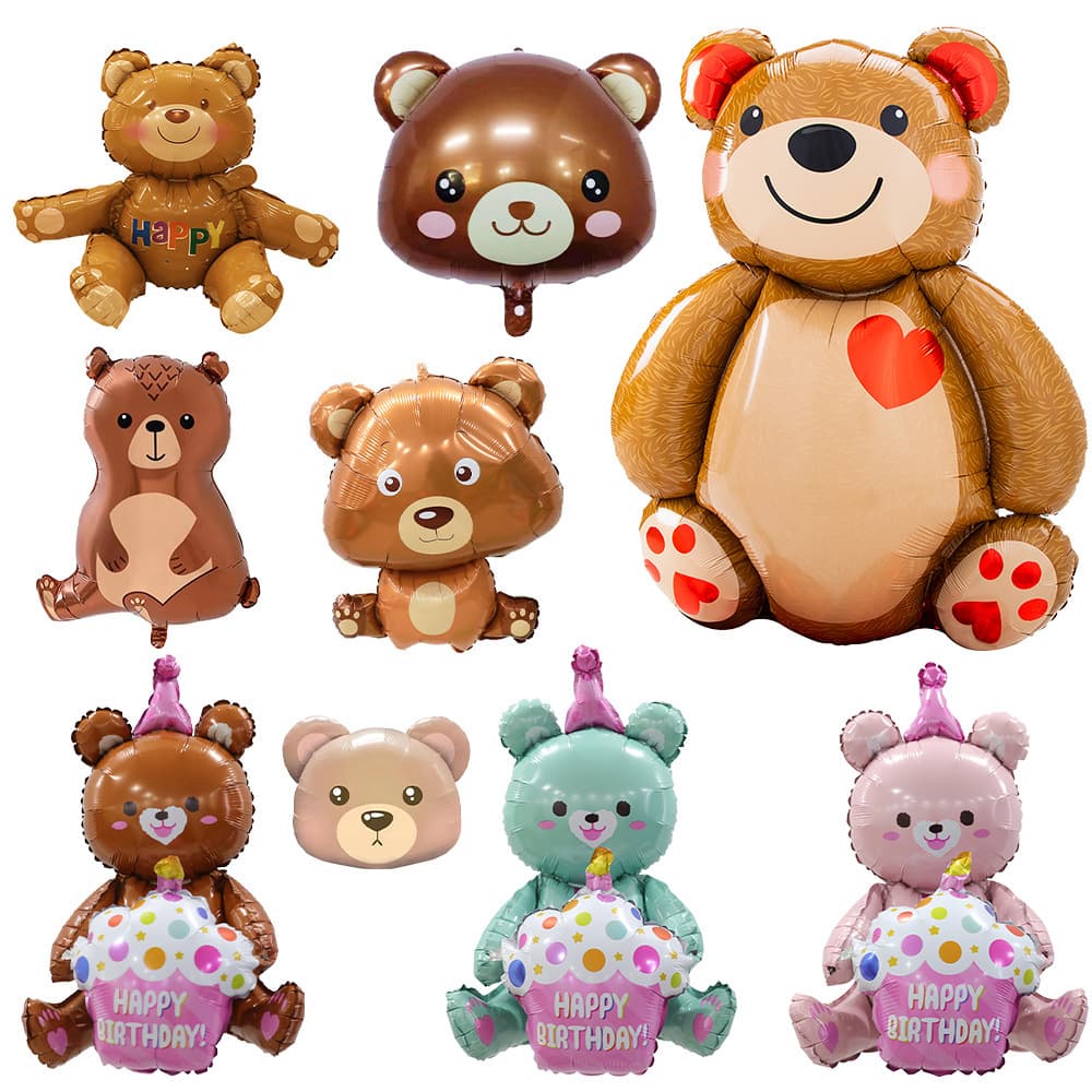Cross-border 3D Standing Sitting Bear Aluminum Foil Balloon for Children's Birthday Wedding Party Decoration Strawberry Bear Cake Bear