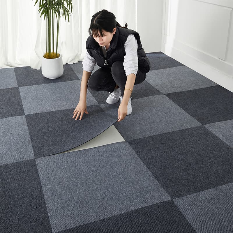 Self-adhesive patchwork carpet, gray block carpet for bedrooms, company floor mats, commercial flooring, office.