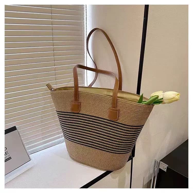 Straw Woven Bag for Women, Summer Handbag, Beach Tote Bag, Large Capacity Woven Shoulder Bag, Rattan Straw Bag, Bucket Bag, Trendy