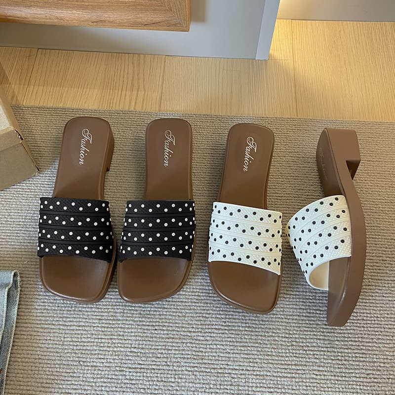 French Polka Dot Thick Platform Wedge Sandals for Women, Summer Outdoor Beach One-Band Slide Sandals to Wear with Dresses
