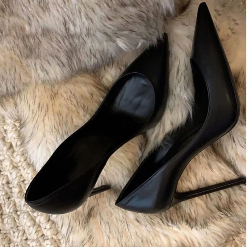 Women's Black High Heeled Shoes Comfortable Work Shoes With Thin Sole And Pointed Toe Soft Leather Plus Size Professional Dress