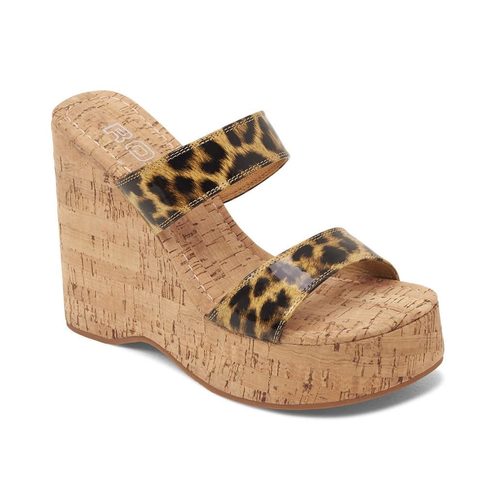 2022 Cross-border Trade New Leopard Print Rubber Open-Toe Wedge Roman Style Thick Sole Faux Leather Casual Sandals Black
