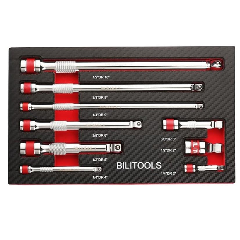 Swing Extension Set, 9 Piece 14 38 12 Extension Set, Ratchet Extension Set Flexible, Cr-V Steel