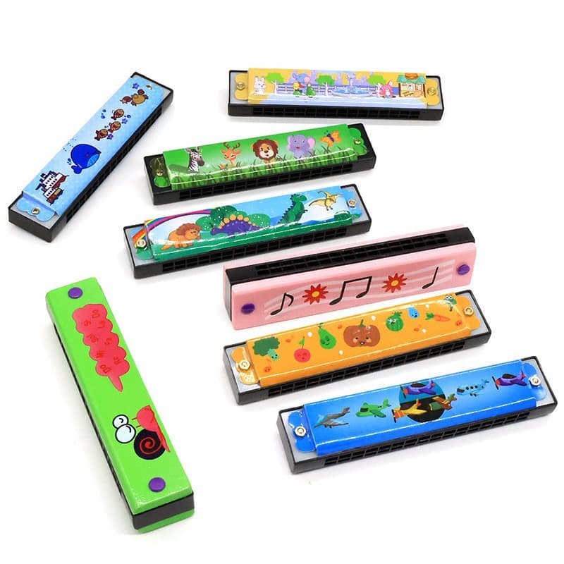 Wooden Children's Accordion Iron Plate Painted Mouth Organ 16-Hole Early Education Musical Instrument Gift Creative Toy