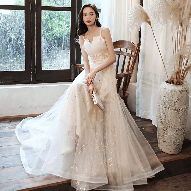 2026 New Strapless Tulle Sequin Banquet Bridesmaid Dress Elegant Fairy Style