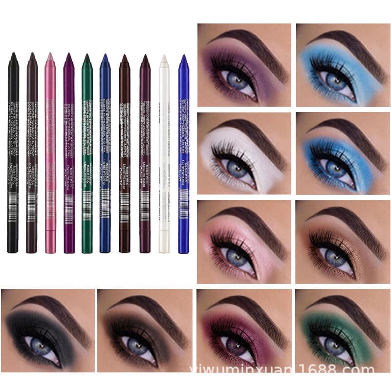 Cross-border Eyebrow Pencil Set 10-Pack Mixed Colors, Glitter Eyeliner Pencil, Sharpener Included, Waterproof Highlighter Eyeshadow Pencil, Sharpenable Small Gel Pencil