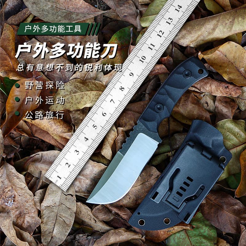 Cross-border new product outdoor knife D2 steel tactical knife high hardness integrated camping straight knife K sheath camping portable self-defense knife