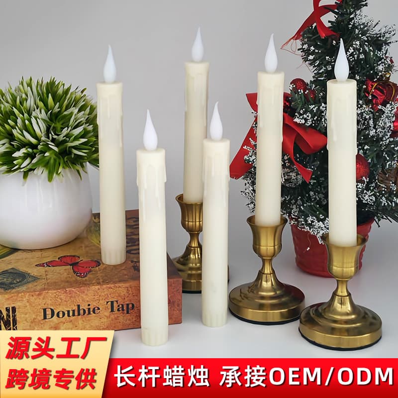 Plastic Long Candle Light Battery Powered Teardrop Warm Light Table Room Candle Holder Flat Mouth Candles
