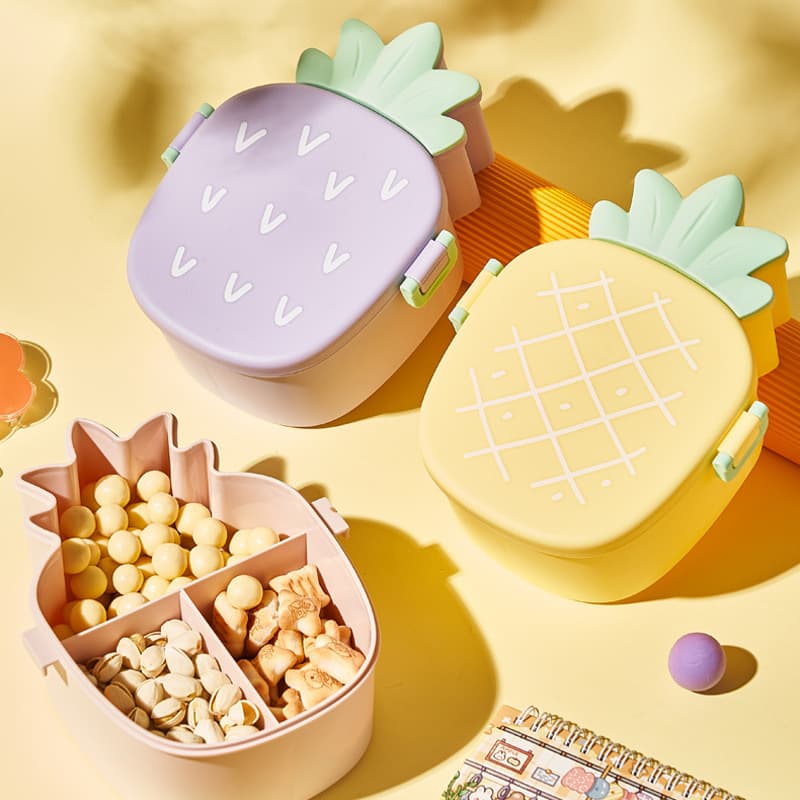Pineapple lunch box with three compartments, office worker picnic box with cutlery, children's fast food box, crisper box, cartoon cute lunch box