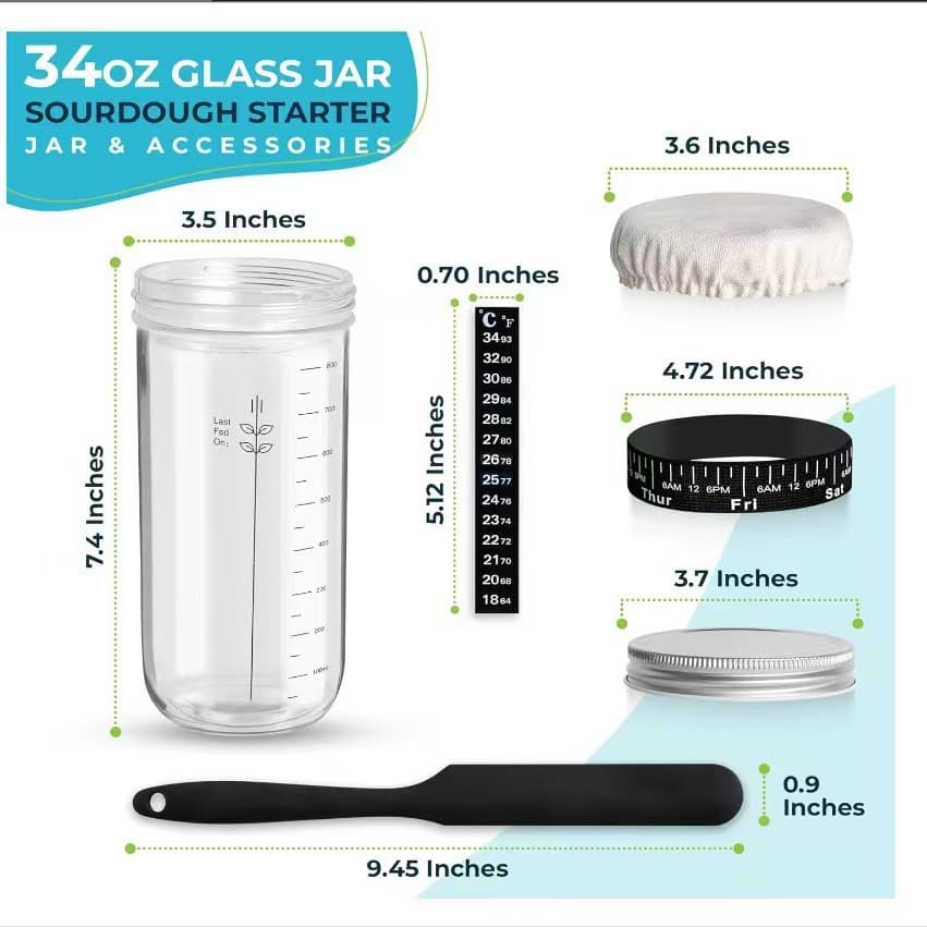Amazon 24oz Sourdough Bread Fermentation Glass Jar Starter Culture Sealed Jar Baking Supplies