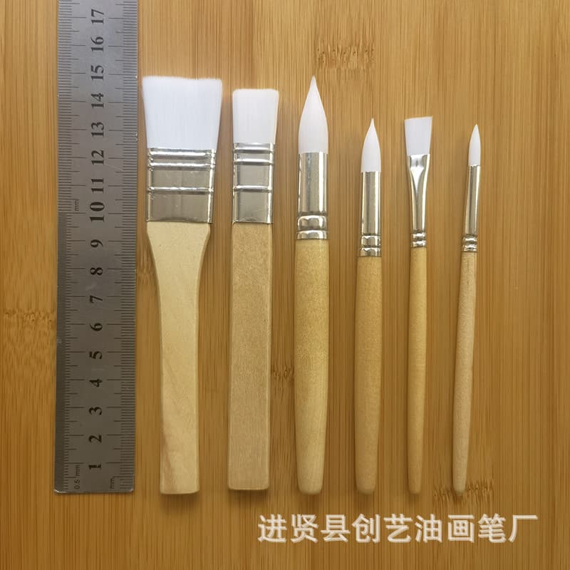 Cross-border 6-piece wooden pole white nylon hair painting brush set watercolor gouache acrylic oil paint brush set 6-piece