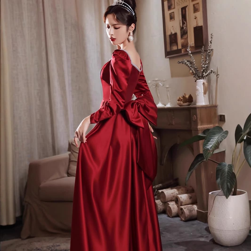 Plus-size "Escaped Princess" Toasting Dress for Curvy Women, Elegant 2025 Autumn/Winter New Style Wedding and Maternity Evening Gown
