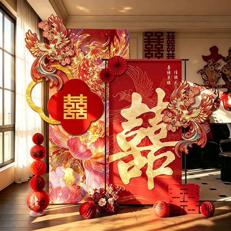 Chinese Wedding Room Decoration Set KT Board Background Wedding Decoration Living Room Bedroom Morning Robe Photo Area Wedding Welcome Sign