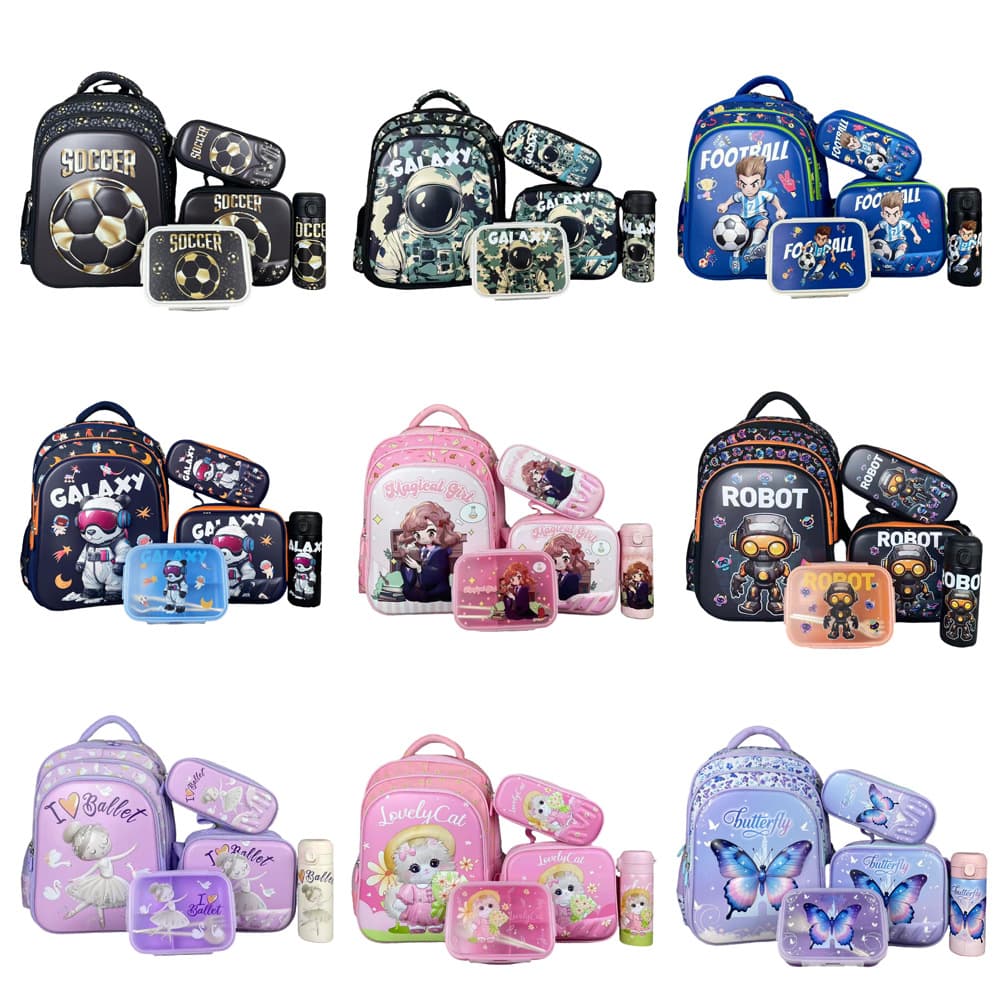 Kidplace Student Backpack 5-Piece Set Fits Trolley 16-Inch Backpack Pencil Case Water Bottle Backpack Set
