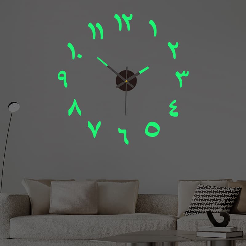 European Living Room Glow-in-the-Dark DIY Wall Clock, No-Drill Acrylic Wall Sticker Clock, Simple Silent Wall Clock