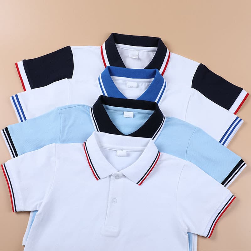Children's polo shirt short-sleeved cotton white T-shirt boys and girls lapel white school uniform tops primary and secondary school uniforms