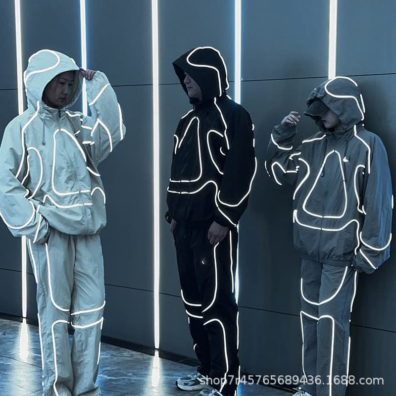 Cross-Border Alcatraz Collaboration Small Swoosh Jacket Men/Women Loose Windbreaker Waterproof Heavy Craft Reflective Strip Top